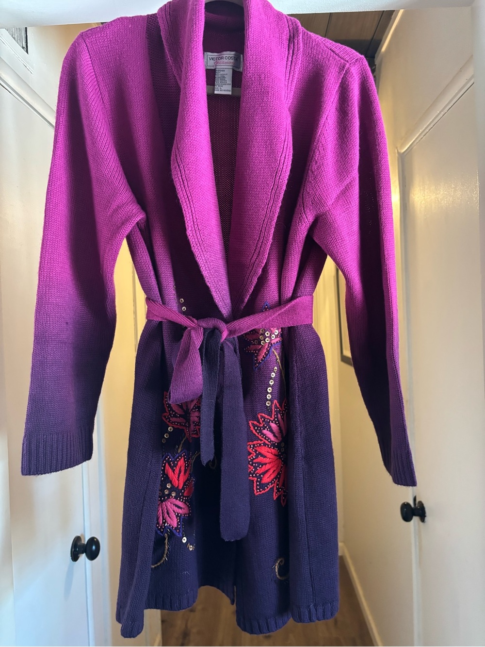 Victor Costa Women's Ombre Purple & Magenta Knit Belted Cardigan